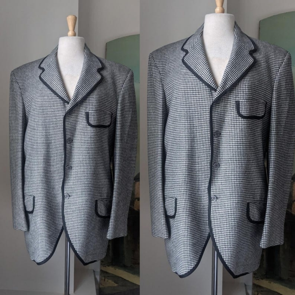 Vintage 50s Men's Black + White Houndstooth Jacket